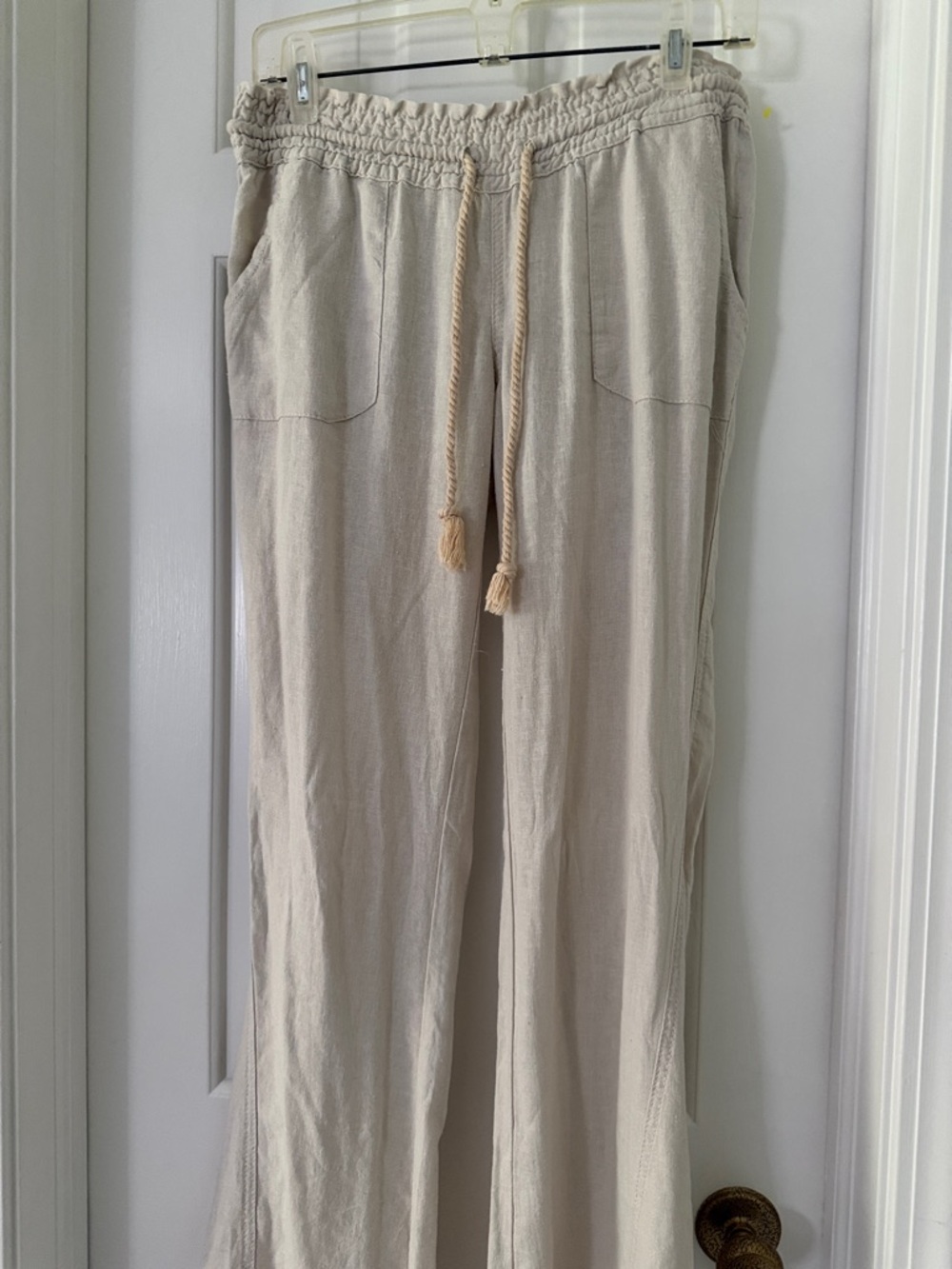 Womens Lightweight Drawstring Linen Pants - Cream